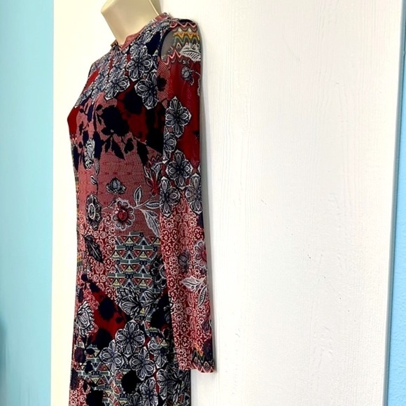 Enfocus Studio - Beautiful Printed Burgundy Floral Mesh Maxi Dress Size 8 - Picture 6 of 11